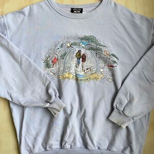 Vintage Canadian Winter Forest Scene Crewneck Sweater ⚠️FLAWS
